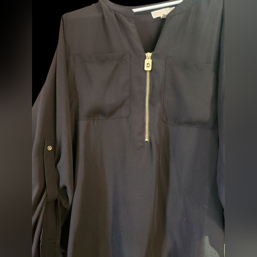 Michael Kors Black Button-Up Blouse with Gold Accents